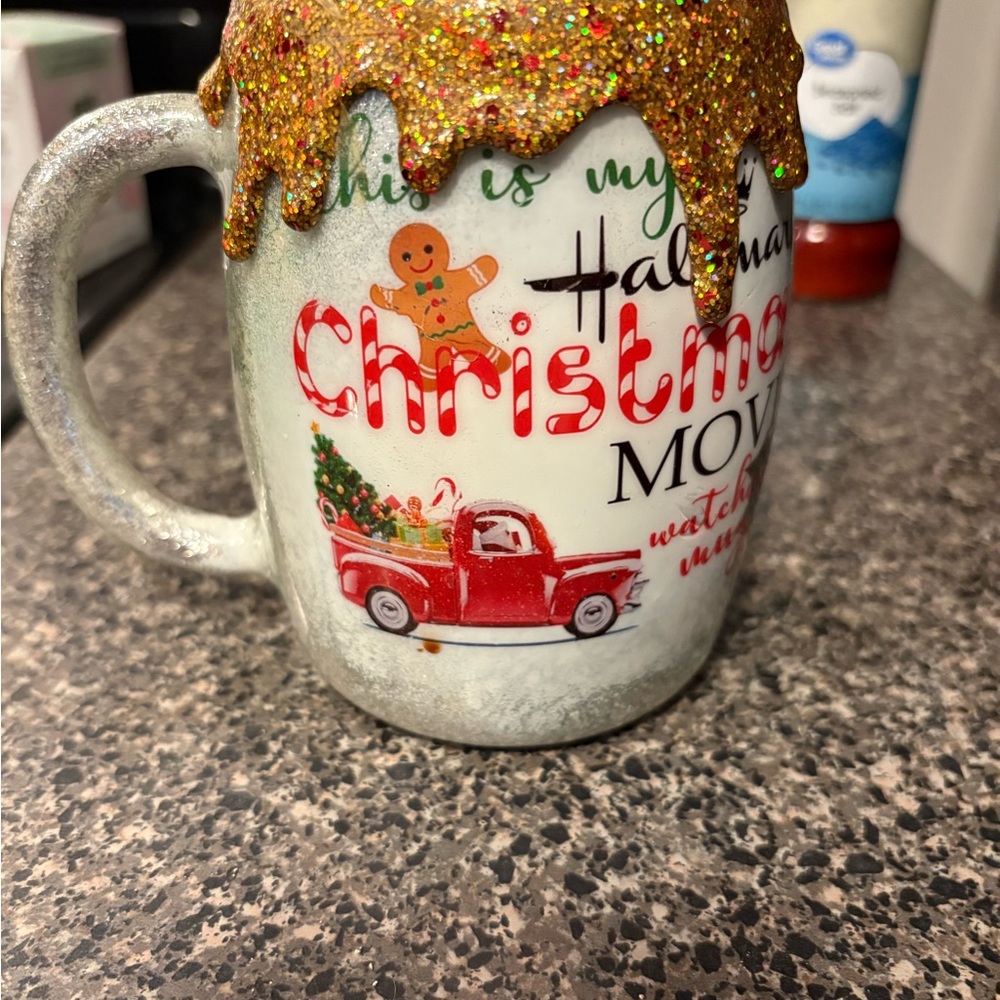 Festive Christmas Mug with Glittering Gold Drip